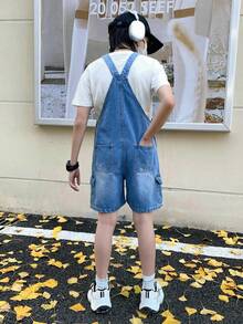 Little Byeori 青少年男孩时尚返校街头风混搭百搭设计Y2K复古酷炫街头蓝色宽松腰带牛仔短裤，适合儿童日常穿着，也适合春夏狂欢节和街头服饰。 - 藍色 - 查看 2