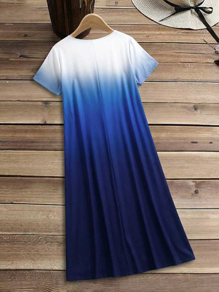 Plus Size Women's Vacation Fashion Tie-Dye Minimalist Dress, Suitable For Beach