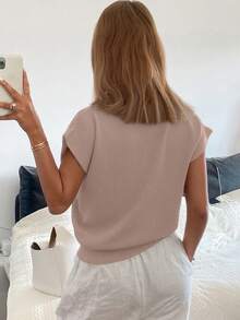 Livesso Solid Color Form-Fitting Jacquard Collar Knit Top For Women, Casual Office Wear, Spring/Summer - Pink - View 2