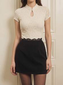 Vintamour Vintage Elegant Women Lace Patchwork Mini Skirt Casual Office Vacation Bodycon Skirt Summer Clothes Summer Outfits For Women Festival Outfits For Women Mothers Day Outfit Vacation Outfits Women Holiday Outfits For Women Summer Holiday Outfits Work Outfits For Women Office Outfits For Women Office Wear For Women Work Wear Women Office Attire For Women Work Skirt - Black - View 4
