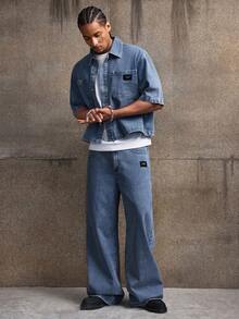 AXEPEAK Men's Washed Denim Shirt And Jeans Set, Fashion - Blue - View 4