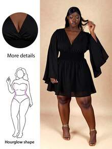 CurvyTilda Váy bó sát cơ thể ngắn xẻ tà gợi cảm đính kim sa cỡ lớn dành cho nữ, phù hợp cho mùa xuân/hè, đầu thu, Halloween, kim sa, trang phục dự tiệc, gợi cảm, thanh lịch - màu đen - Xem 2