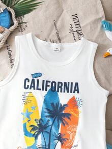 2pcs/Set Young Boy Casual Surfboard & Palm Tree Graphic Soft Sleeveless Vest And Shorts Set, Suitable For Summer Daily Wear, Holiday Beach Vacation - Baby Blue - View 4