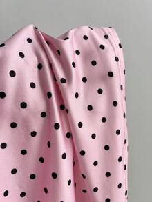 SHEIN SunnyBelle Women's Polka Dot Print Button Cuff Sleeve T-Shirt - Pink - View 6
