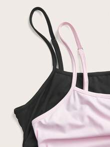 SHEIN EZwear 女款大尺碼粉黑配色夏季細肩帶洋裝，性感夜店早午餐風 - 淺粉色 - 查看 7