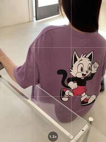 Dazy Plus Camisón holgado con estampado de dibujos animados de manga corta para niñas, pijama de primavera/verano - Morado - Ver 4