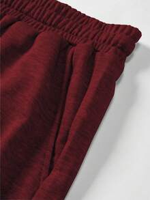 Manfinity EMRG Pantalones cortos casuales de verano para hombres de unicolor con cordón en la cintura - Burdeos - Ver 4