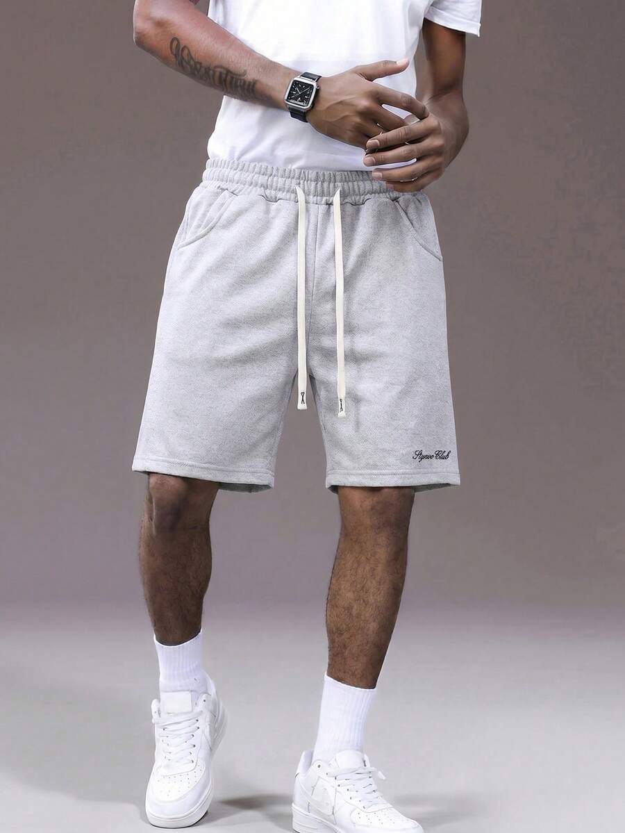 STYNVO Men's Casual Letter Embroidered Shorts, Summer - Grey - View 1