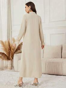 Yasmyna Purple Casual Loose Zip-Up Abaya For Women, Suitable For Autumn/Winter Outings - Apricot - View 2