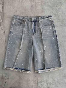 AXEPEAK Men's Casual Denim Shorts With Pockets & Rhinestone Decor - Blue - View 6