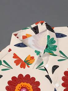 Manfinity RSRT Floral Printed Button-Up Men's Casual Floral Print Short Sleeve Shirt Holiday Shirt Vacation Shirt  Beach Wear Hawaii  Style Blouses For Women  Going Out Tops  Shirts For Men - Multicolor - View 3