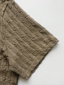 EGENSIO 男士夏季纹理短袖衬衫，百搭休闲衬衫，可与多种单品搭配 - 咖啡棕 - 查看 5