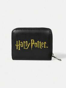 HARRY POTTER X SHEIN Ví mini màu đen có khóa kéo, họa tiết Bảo bối Tử thần mạ vàng, quà tặng Giáng sinh cho fan . - Màu đen 1 - Xem 4