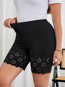 SHEIN Clasi Bộ 2 quần legging nữ cỡ lớn, kiểu dáng thanh lịch và đa năng, màu đen trắng, quần short bảo hộ thoải mái để mặc hàng ngày. - Đen và trắng - Xem 10