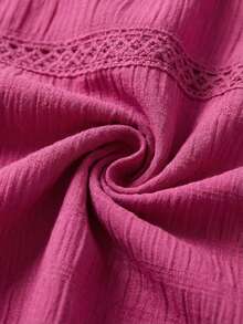 Elaquor Plus Size Casual Solid Color Flutter Sleeve Blouse - Hot Pink - View 8