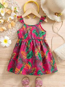 SHEIN Đầm in hoa cho bé gái, đầm hoa nhiều màu sắc cho trẻ em, đầm hè cho bé gái, đầm dây thắt nơ cho bé gái, đầm hoa cho tuổi teen, đầm hè phong cách Boho, đầm ngắn hai dây in hoa có nơ cho bé gái, đầm hè cho trẻ em, đầm hoa Mexico cho bé gái, đầm in hoa cho bé gái, đầm in họa tiết Chetta cho bé gái. - Màu Hồng Tươi - Xem 4