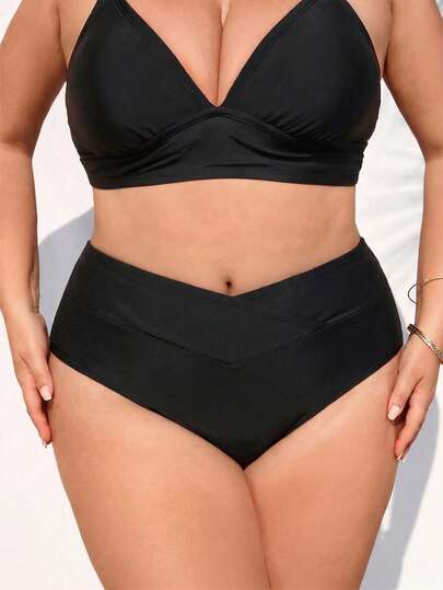 SHEIN CURVE+ Plus Size Women's Sexy Solid Color Triangle Bikini Bottom