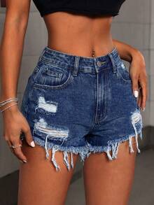 SHEIN Tall Women's Casual Street Style Denim Shorts - Blue - View 6