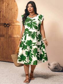Breezaya Plus Size Women's Casual Boho Curve Loose Full Print A-Line Dress, Summer Beach Vacation White - Multicolor - View 5