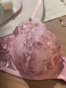 Crystal Vow 2pcs Mesh Embroidered Women's Lingerie Set - Pink - View 6