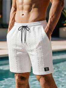 VIVINTIMO Men's Drawstring Waist Pockets Jacquard Casual Shorts - White - View 1