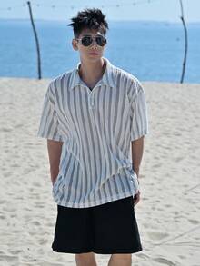 DAZY Men's Striped Short Sleeve Casual Loose Polo Collar T-Shirt, Summer - Multicolor - View 5