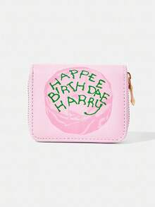 HARRY POTTER X SHEIN 1個裝 Foundation HAPPEE 設計簡約風拉鍊零錢包，適合女性 - 粉色 - 查看 1