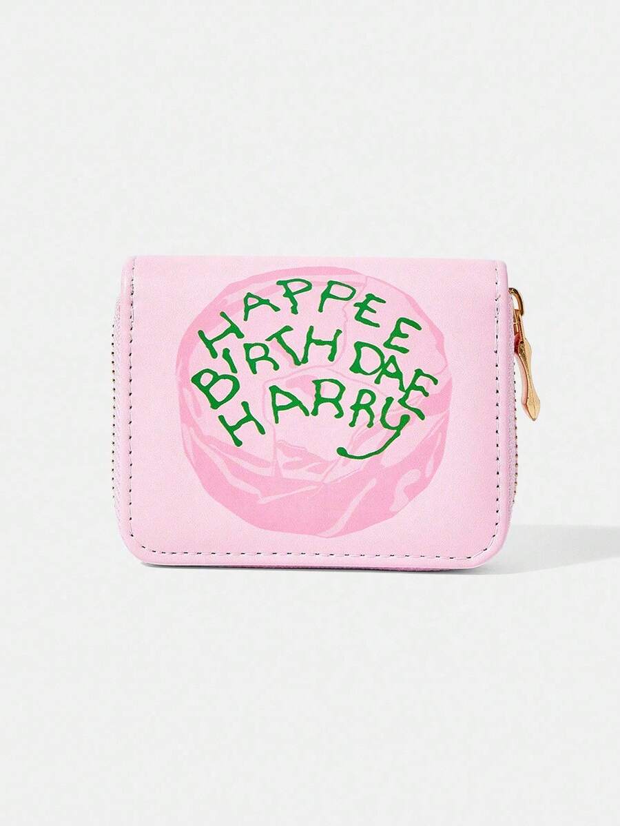 HARRY POTTER X SHEIN 1個裝 Foundation HAPPEE 設計簡約風拉鍊零錢包,適合女性 - 粉色 - 查看 1