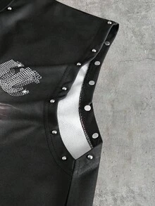 AXEPEAK Camiseta de tirantes minimalista con estampado para hombres y decoración de diamante de imitación - Negro - Ver 6
