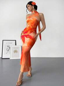 SHEIN Raffinéa Women's Fashionable Elegant Sexy Backless Halter Asymmetric Long Dress Elegant Dresses For Party Floral Dress For Women Beach Dresses Summer Dresses For Women Zanea Dress For Woman Yisikado Dress Reception Dress For Guest Latest Dress Backless Dress For Women Birthday Dress For Women Photoshoot Backless Summer Dresses Open Back Dresses For Women Maxi Dress Orange Dress Halter Dress Floral Print Dress Halter Neck Dress Zig Zag Dress - Multicolor - View 3