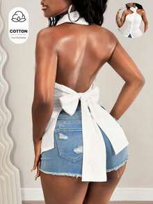 BamGleam 2026夏季新款度假休闲露背斜襟性感棉质女式衬衫 - 白色 - 查看 1