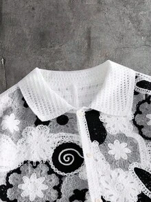 AXEPEAK Men's Summer Beach Vacation Floral Pattern Open Knit Short Sleeve Sweater - Multicolor - View 5