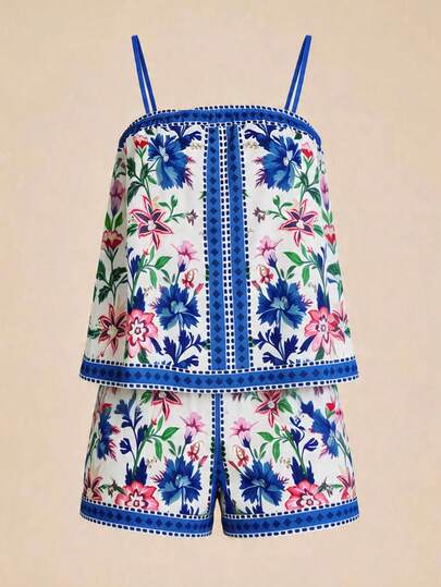 Travachic Women's Summer Vacation Casual Printed Camisole & Shorts 2 Pieces Set