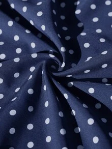 Plus Size Women V-Neck Polka Dot Casual Party & Outing Dress - Navy Blue - View 8