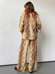 Aveloria Frievida Bộ đồ nữ 2 món gồm áo sơ mi dáng rộng xẻ tà và quần ống rộng cạp cao, kiểu dáng thanh lịch, thích hợp cho công sở. - Màu vàng - Xem 3