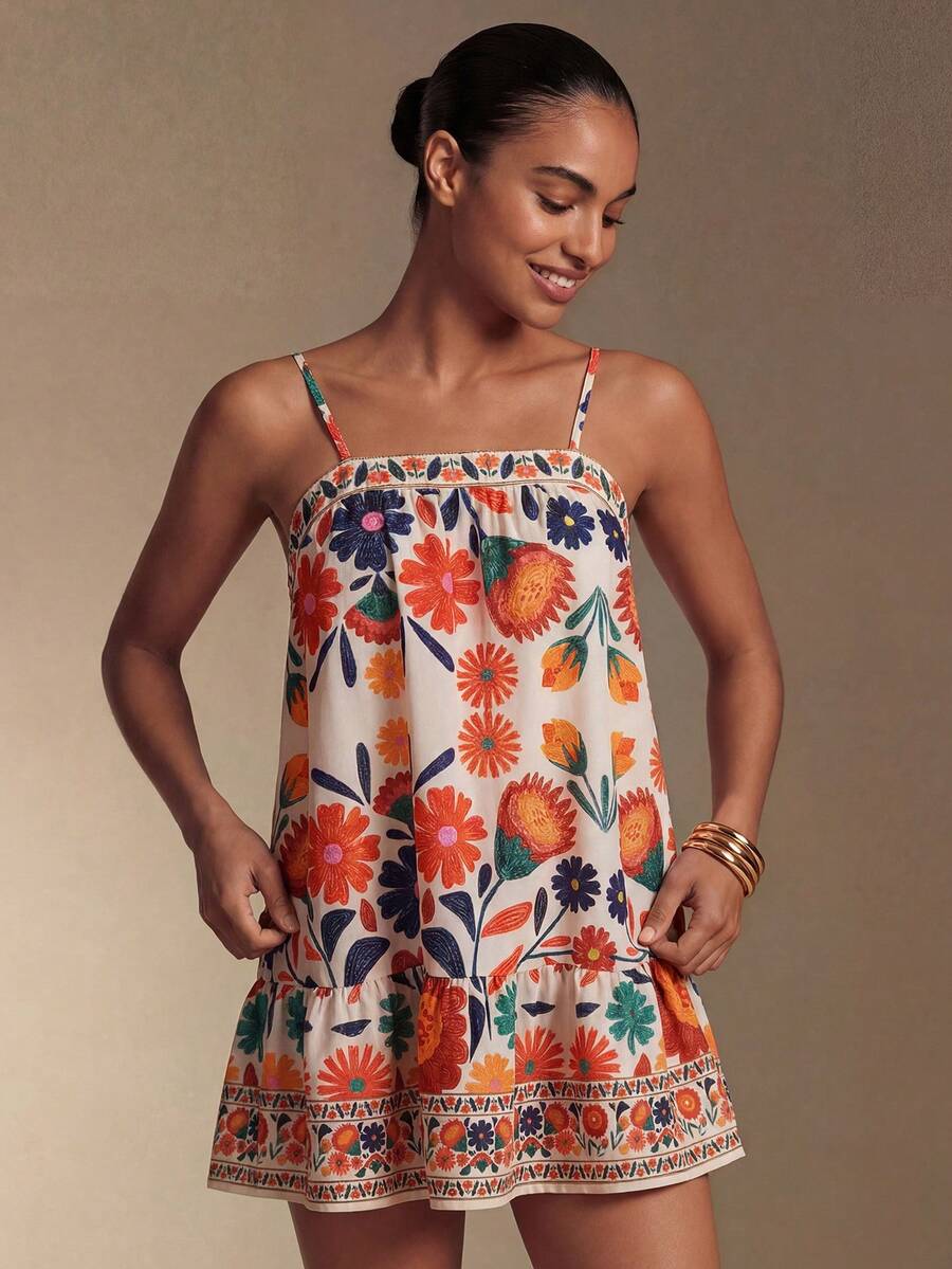 Swim Vcay Vestido casual sin mangas con estampado floral para mujer, adecuado para vacaciones - Multicolor - Ver 1