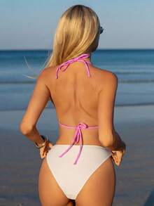 Swim Mod Áo bikini nữ kiểu retro gợi cảm họa tiết chấm bi, hở lưng, buộc dây phía trước, thích hợp cho kỳ nghỉ biển. - Màu tím - Xem 9