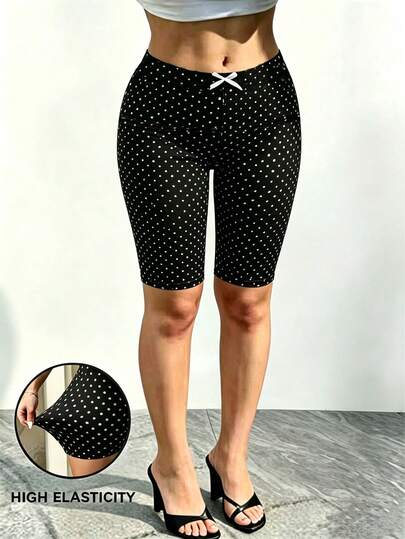 Elenzga 大码蝴蝶结波点修身打底裤