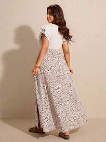 Elaquor Plus Size Casual Floral Patchwork Split Hem Dress - Red - View 2