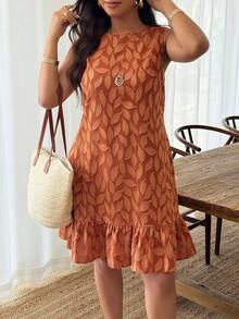 Weeklong Women's Sleeveless Textured Ruffle Straight Dress, Casual Vacation Dress For Spring/Summer - Brown - View 4