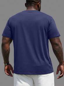Manfinity Homme Plus Size Men's Round Neck Short Sleeve Printed Casual Tee, Everyday Wear - Royal Blue - View 2