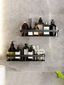 Rust-Proof Polished Metal Bathroom Shelf, Aluminum Storage Rack, Wall-Mounted Drill-Free Shower Caddy, Bathroom Organizer, Kitchen Rack, Can Be Wall-Mounted In Bathroom And Kitchen, For Storing Shampoo, Conditioner, Spices, Toiletries And Cosmetics, Perforated Drainage Design, Ideal Bathroom Accessory, Bathroom Storage And Organization, Perfect Home Decor And Bathroom Storage Decoration - Multicolor - View 6