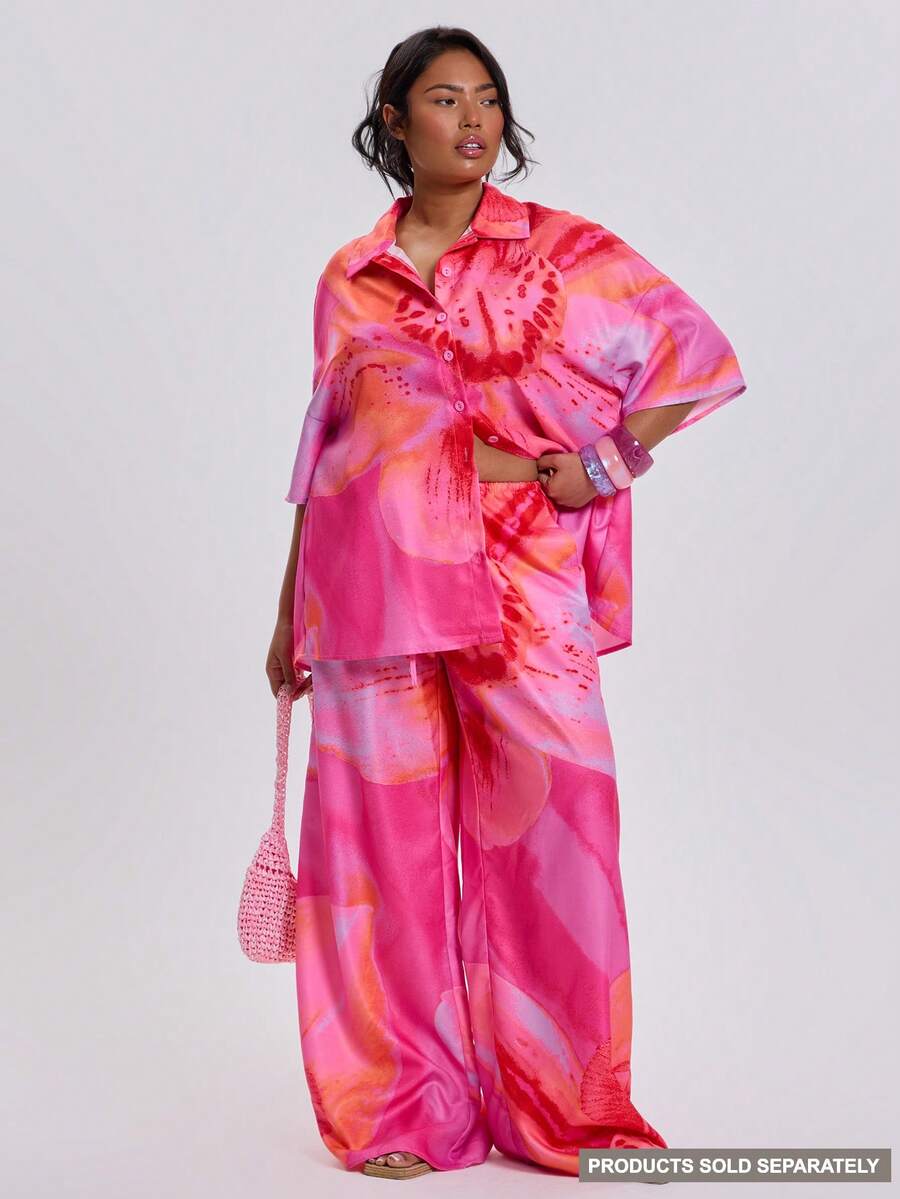 MUSERA 大码印花系带阔腿裤 春夏节日假期可爱性感派对婚礼宾客海滩 Y2K 狂热 - 彩色 - 查看 1