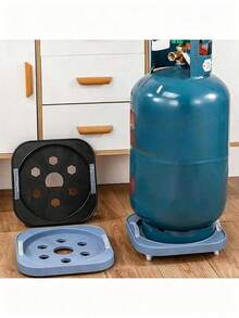 1PC Multi-Functional Gas Cylinder Storage Rack, Kitchen Gas Cylinder Base With Casters, Silent Heavy-Duty Movable Cylinder Holder, Gas Bottle Trolley Rolling Stand With Brake Wheels, Suitable For Garden And Home - Blue - View 2