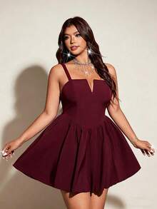 SHEIN Galaire Đầm cocktail nhẹ, thanh lịch, cỡ lớn dành cho nữ, kiểu dây mảnh, thích hợp dự tiệc. - Màu Đỏ Sâu - Xem 5