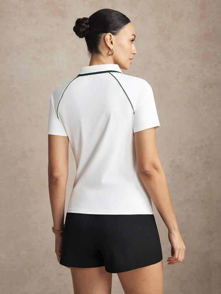 Activina Áo polo thể thao tay ngắn phối viền tương phản dành cho nữ - trắng - Xem 2