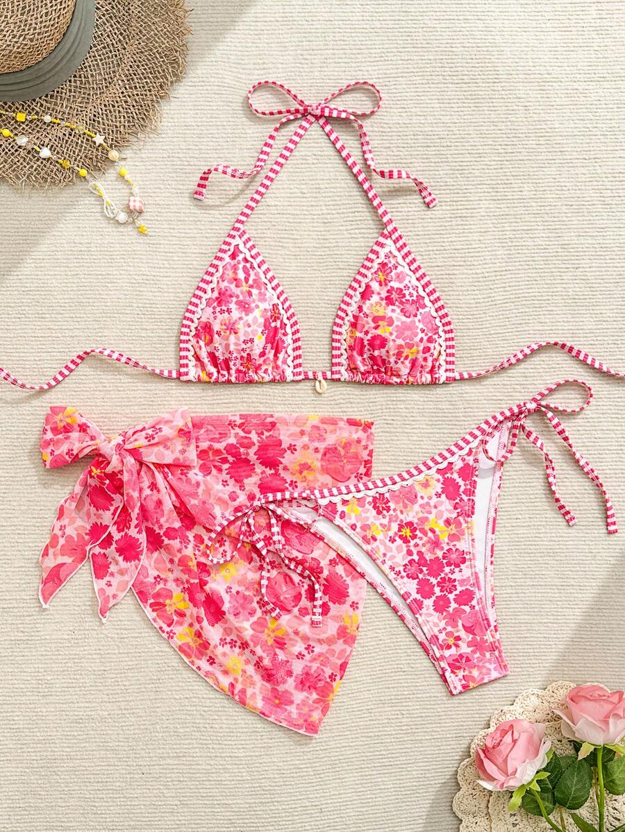 Swim Mod Swimsuits For Woman Summer Beach 3pcs/Set Women's Random Printed Bikini Set - Multicolor - View 1