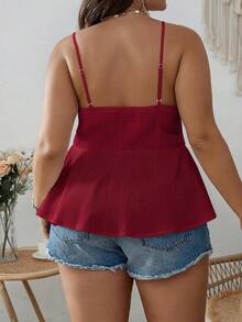 SHEIN VCAY Top de verano con volantes y nudo delantero en talla grande - Burdeos - Ver 2