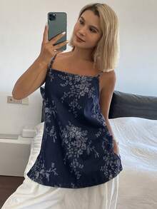 Livesso Women's Ditsy Floral Camisole, Casual Vacation Beach Bohemian Elegant Commute, Suitable For Spring And Summer - Medium Wash - View 10