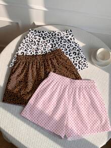 SHEIN EZwear 3件套女士休闲迷彩印花短裤套装，梭织面料，舒适日常穿着 - 彩色 - 查看 2
